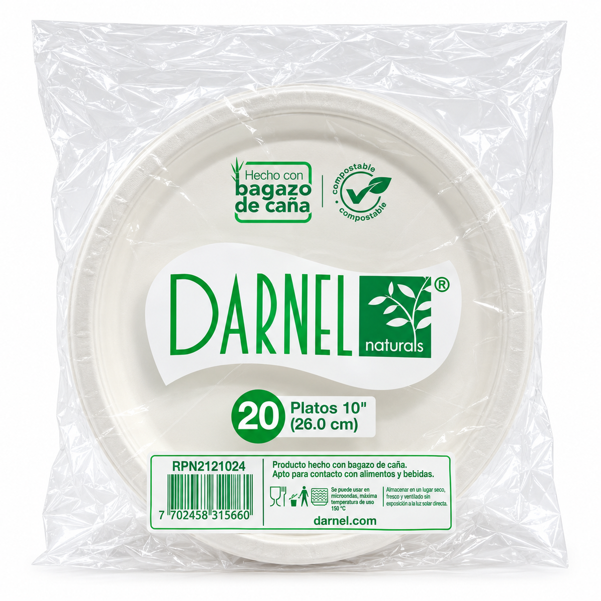 Plato de Fibra de Bagazo Darnel 26 cm x 20 Unidades