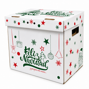 Caja Navideña de Cartón con Tapa y Asas Blanco