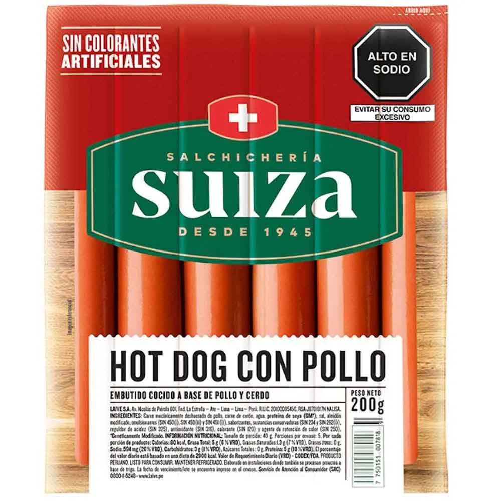 Hot Dog Con Pollo Suiza Paquete 200g