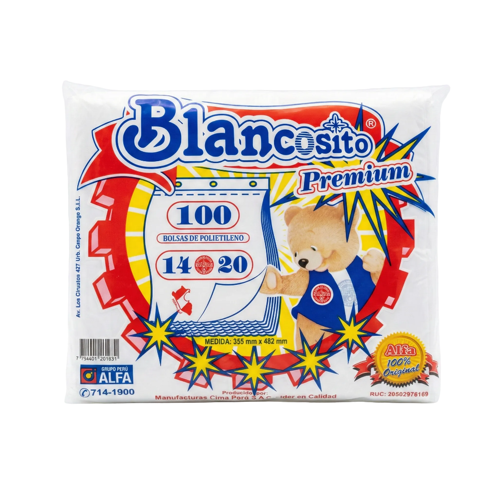 Bolsa Polietileno Blancosito Premium 14 X 20 pulgadas paquete 100 und