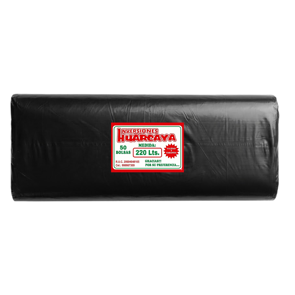 Bolsa Plástica Negra Huarcaya 220 Lt Paquete 50 Und