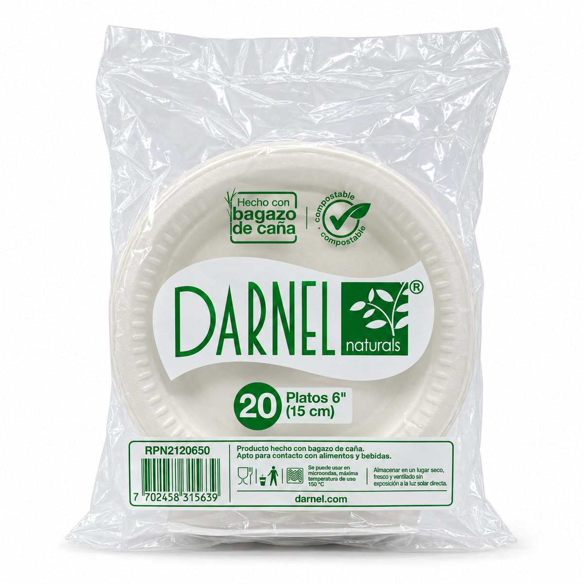 Plato de Fibra de Bagazo Darnel N.º 15 – Paquete x 20 Unidades