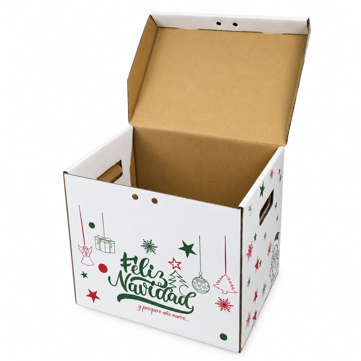 Caja Navideña de Cartón con Tapa y Asas Blanco