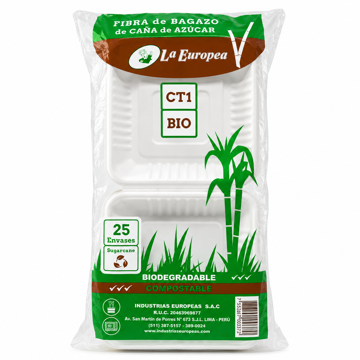 Portacomida Bagazo de Caña Fibra  Riacorp CT1 Paquete 25 und