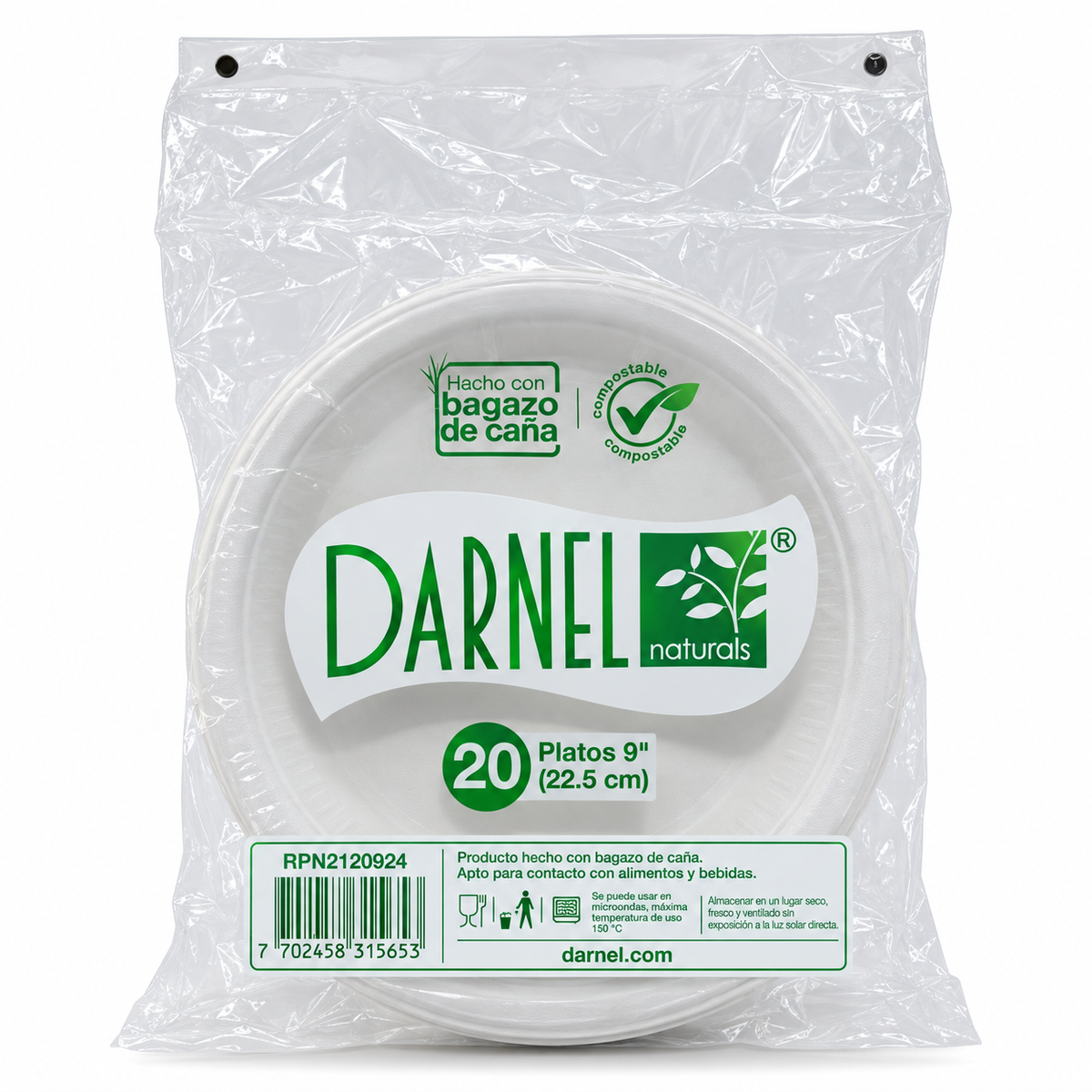 Plato Biodegradable 9 (22.5 cm) Darnel Naturals  Bagazo de Caña (Paquete x 20 und.)