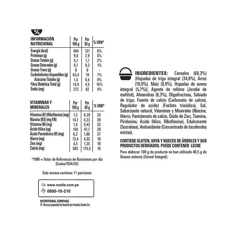 Cereal de Trigo Integral Fitness Miel y Almendras 330g