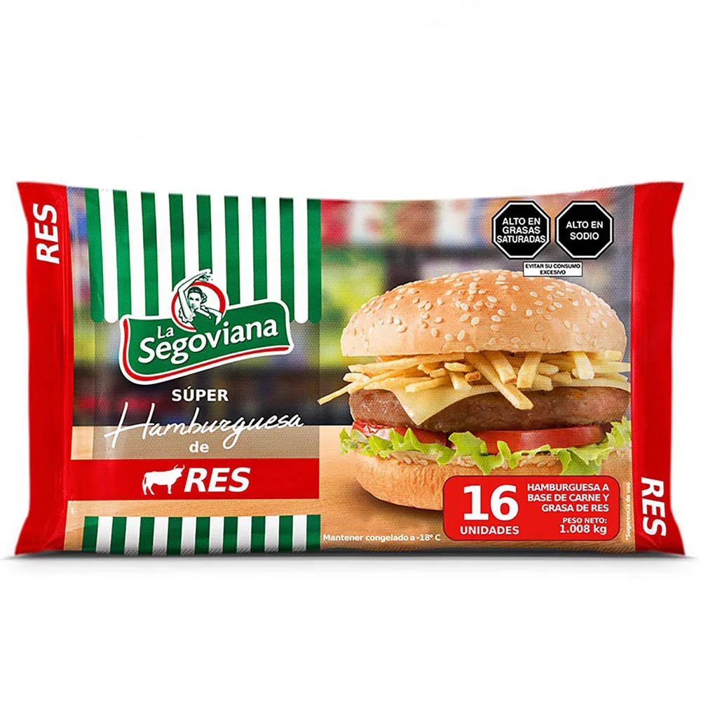 Súper Hamburguesa de Res La Segoviana Paquete 16un