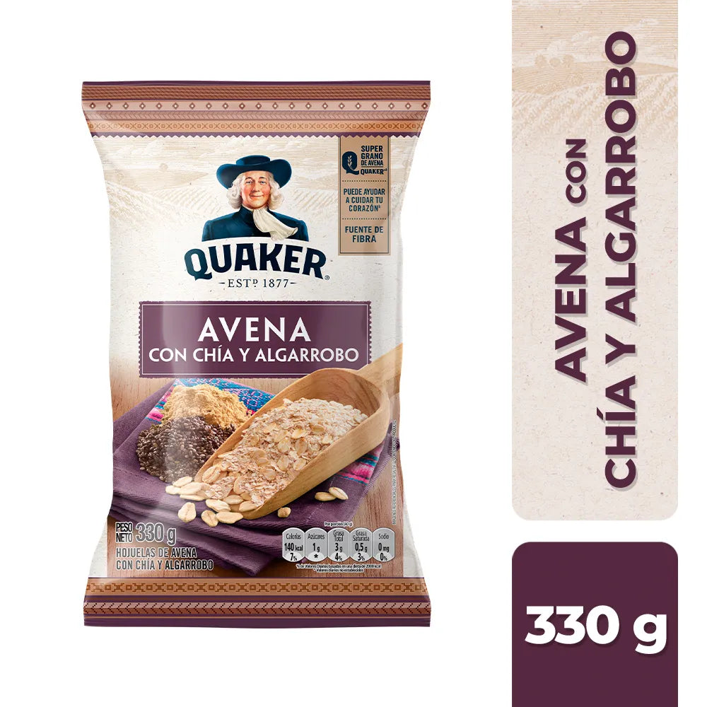 Avena Quaker Con Chía y Algarrobo Bolsa 330g