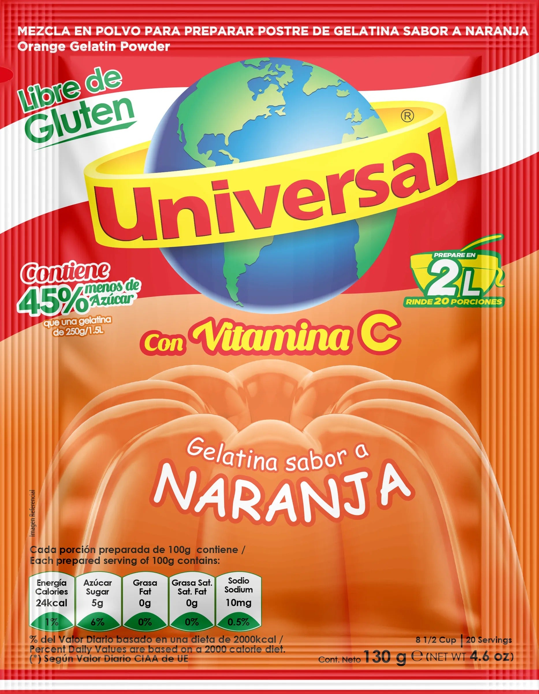 Gelatina Universal Naranja 130g 2L