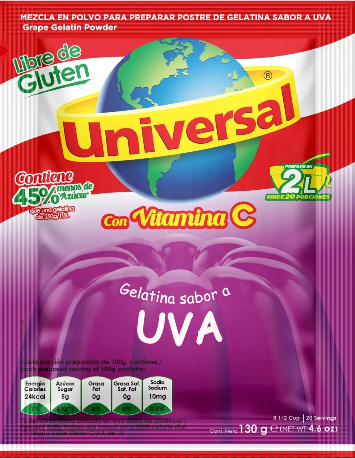 Gelatina Universal Uva 130G 2L