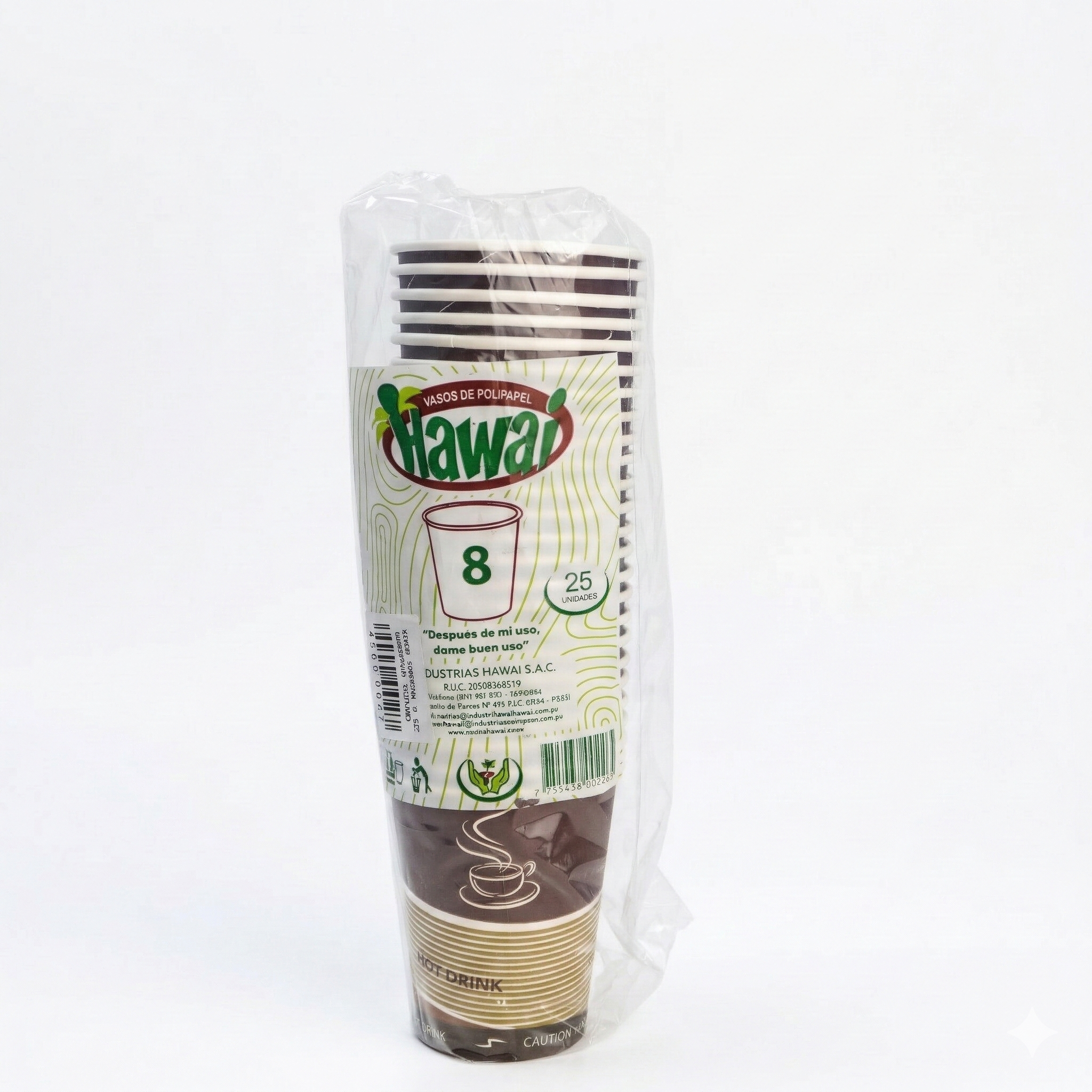 Vasos Polipapel Marrón  Hawai 8Oz Paquete 25Und