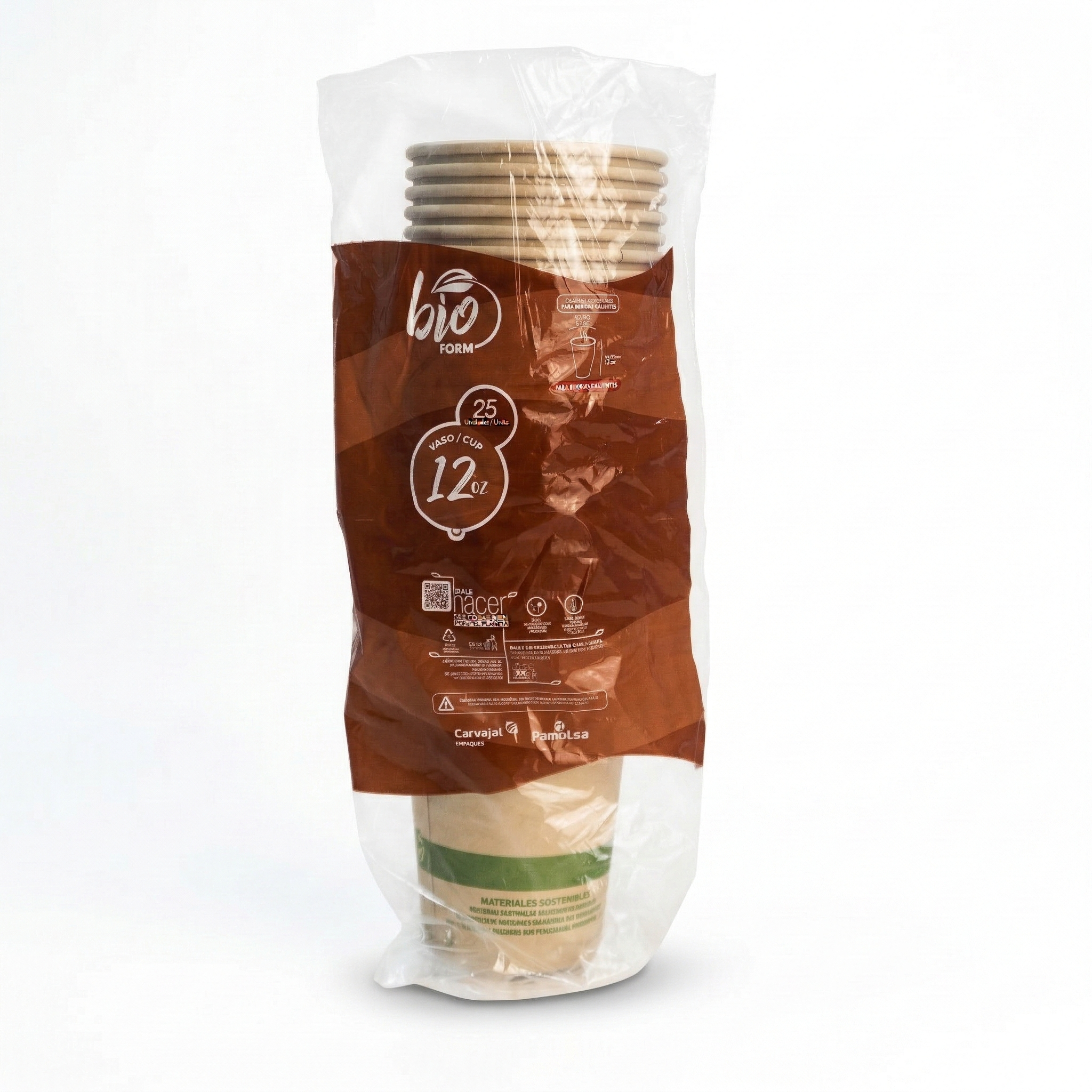 Vaso Polipapel Café Bio Form Pamolsa 12 Oz Paquete 25 Und
