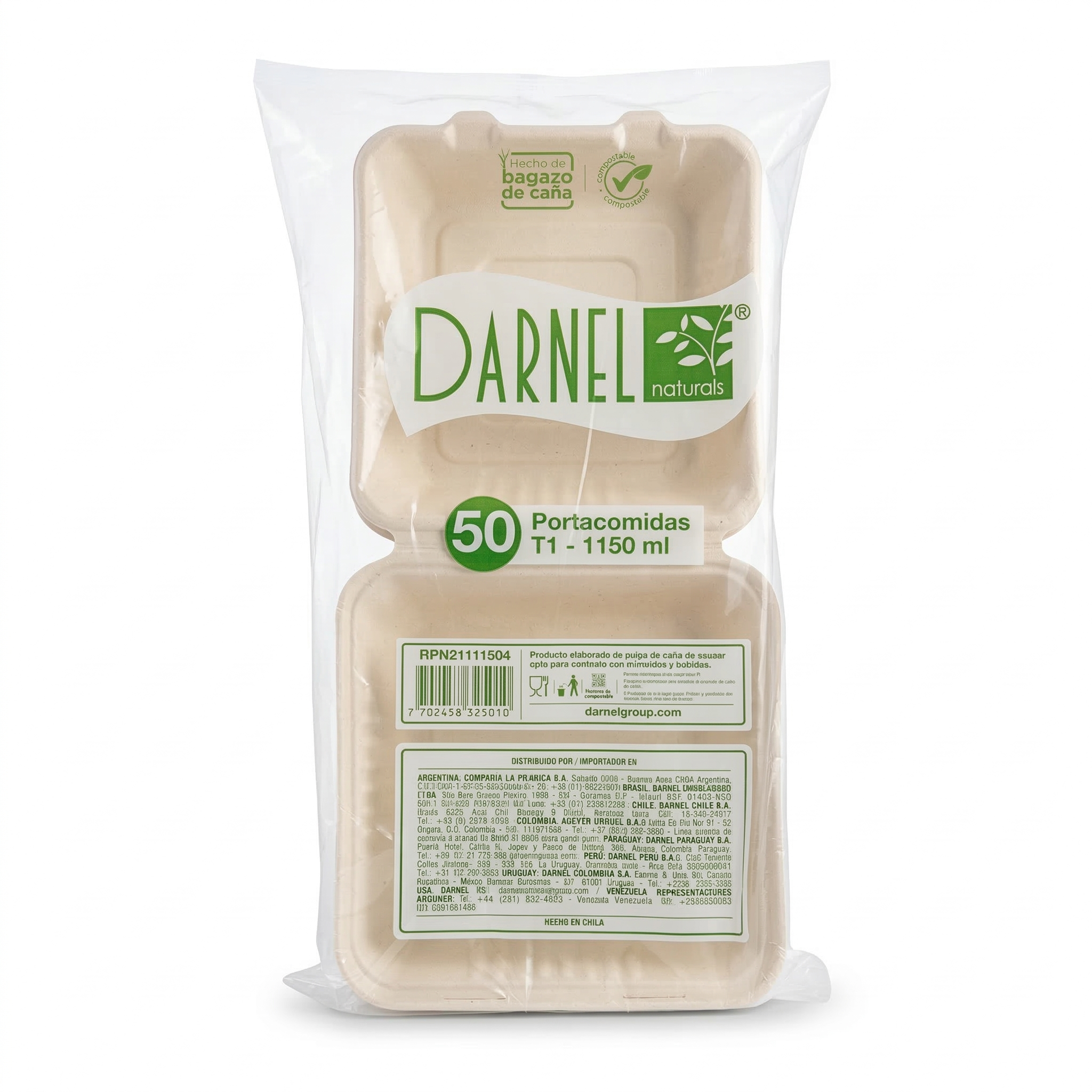 Portacomida Bagazo de Caña Darnel Ct4 C1-450ml Paquete 50 und