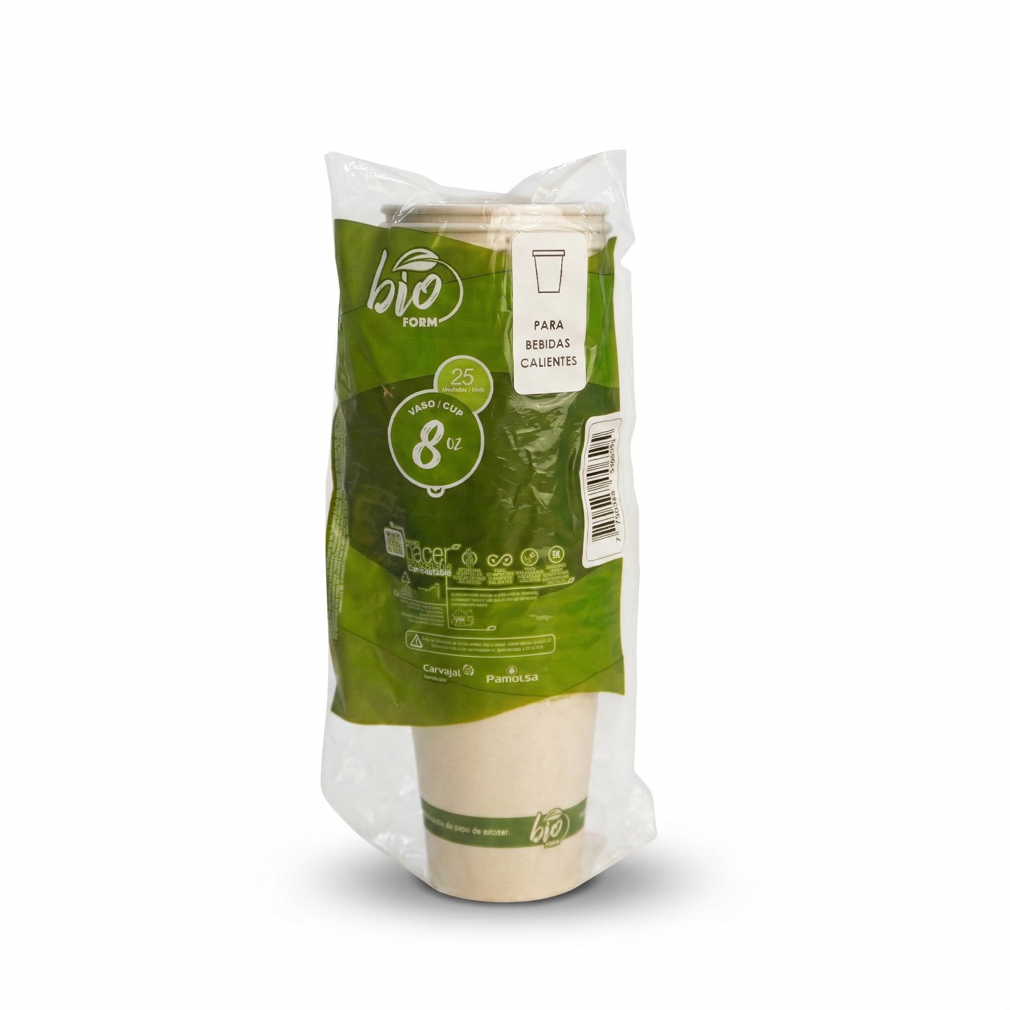 Vaso Polipapel Café Bio Form Pamolsa 8 Oz Paquete 25 Und