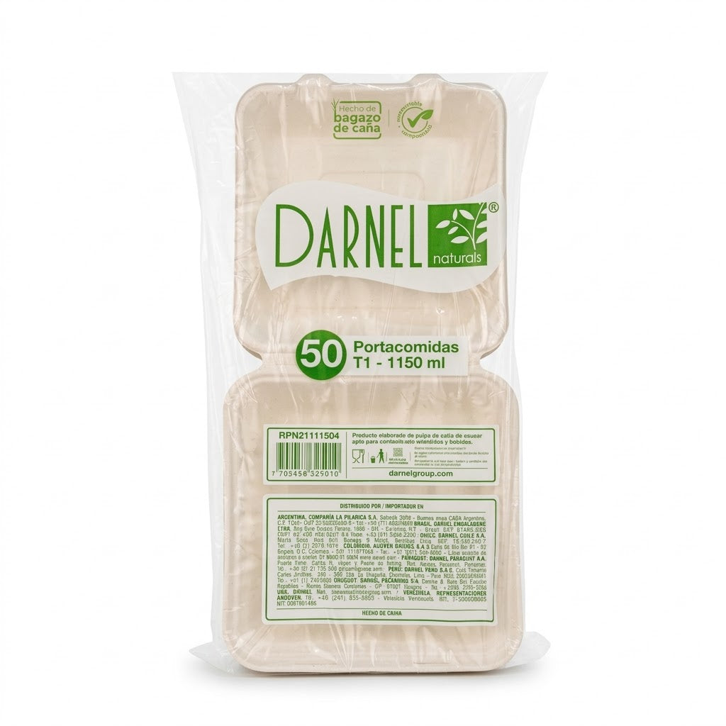 Portacomida Bagazo de Caña Darnel 1150ml Paquete 50 und