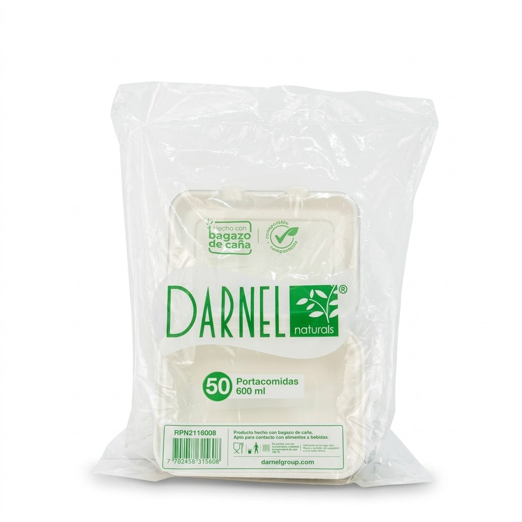 Portacomida Bagazo de Caña Darnel 600ml Paquete 50 und