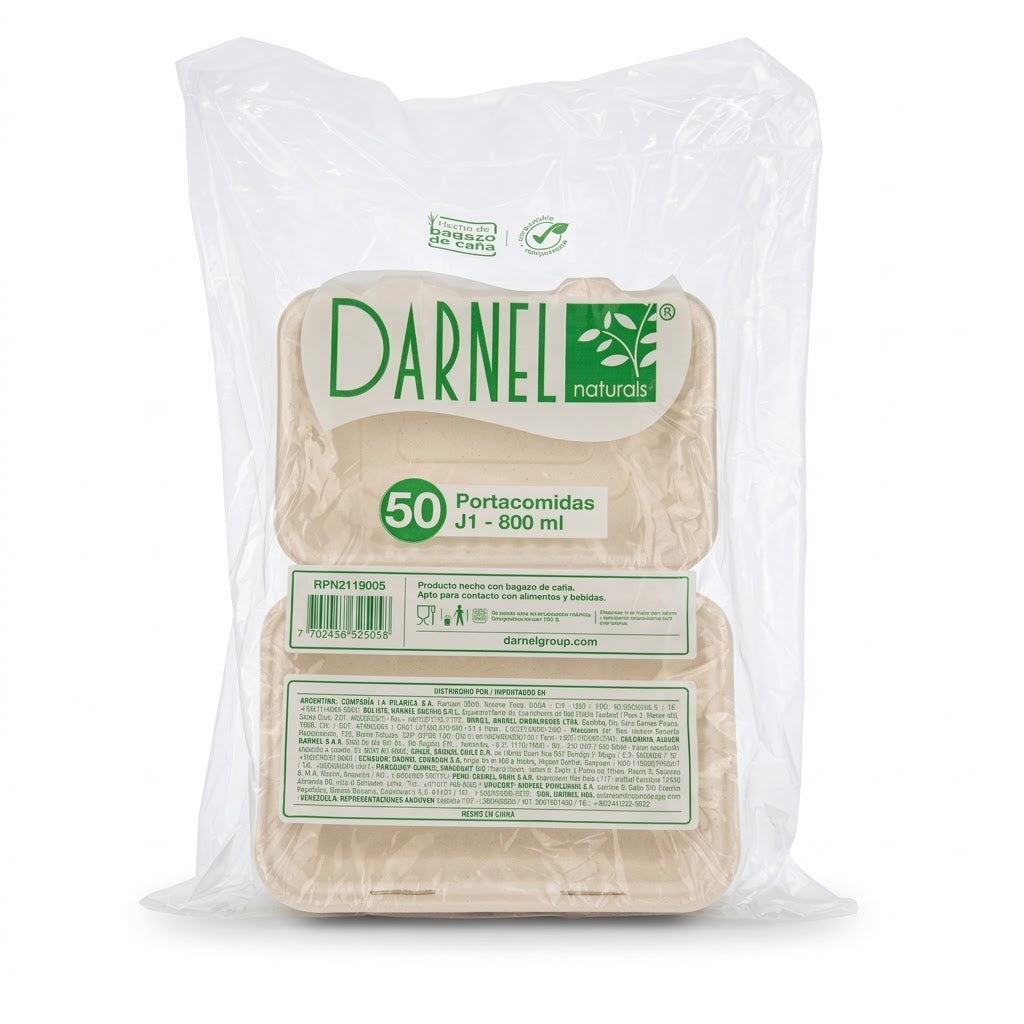 Portacomida Bagazo de Caña Darnel J-800ml Paquete 50 und