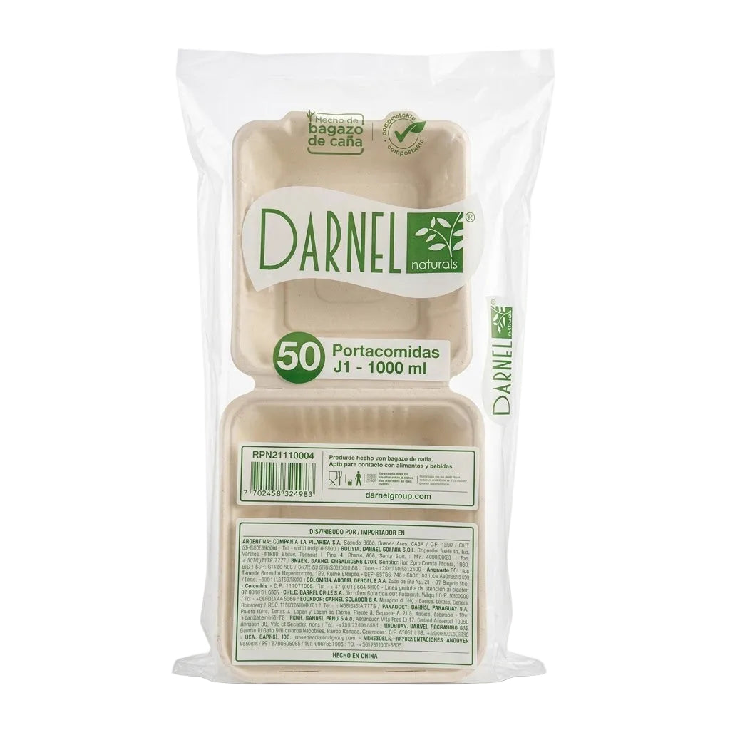 Portacomida Bagazo de Caña Darnel P1-1000ml Paquete 50 und