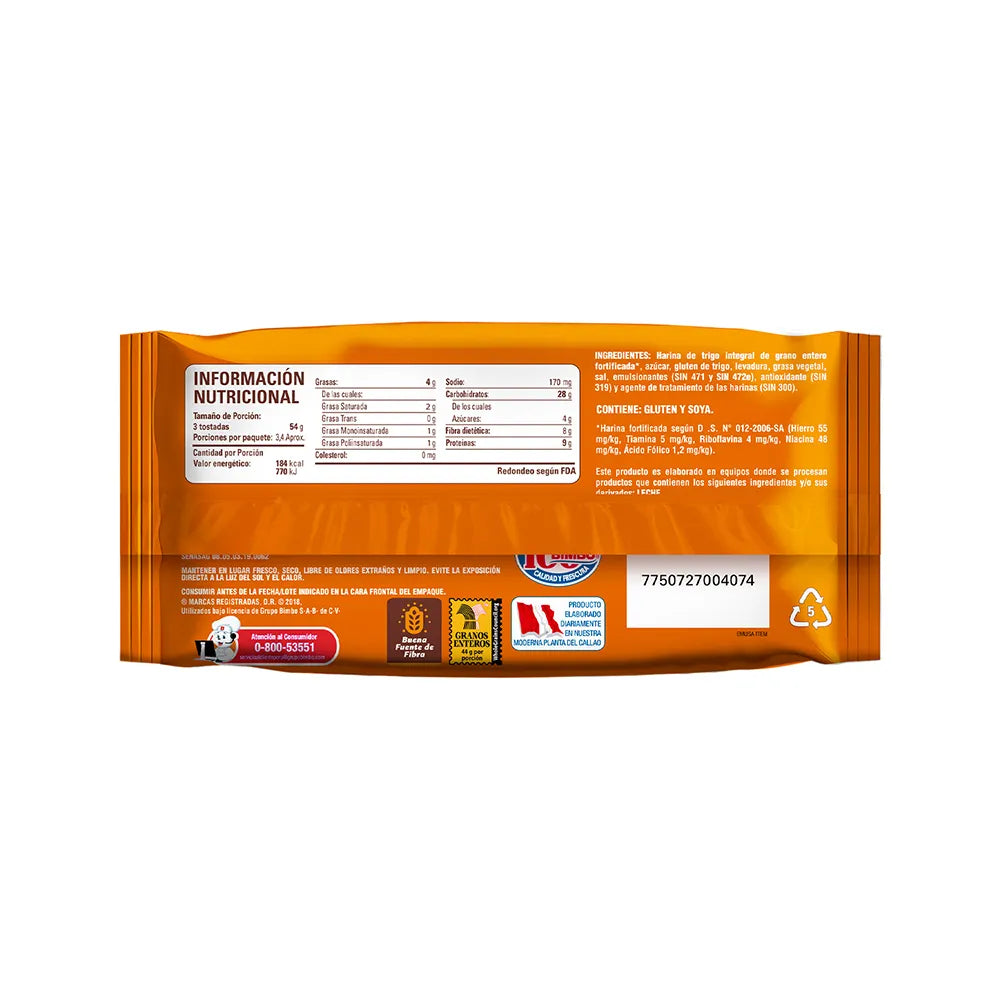 Tostada Bimbo Integral 10Und 180g