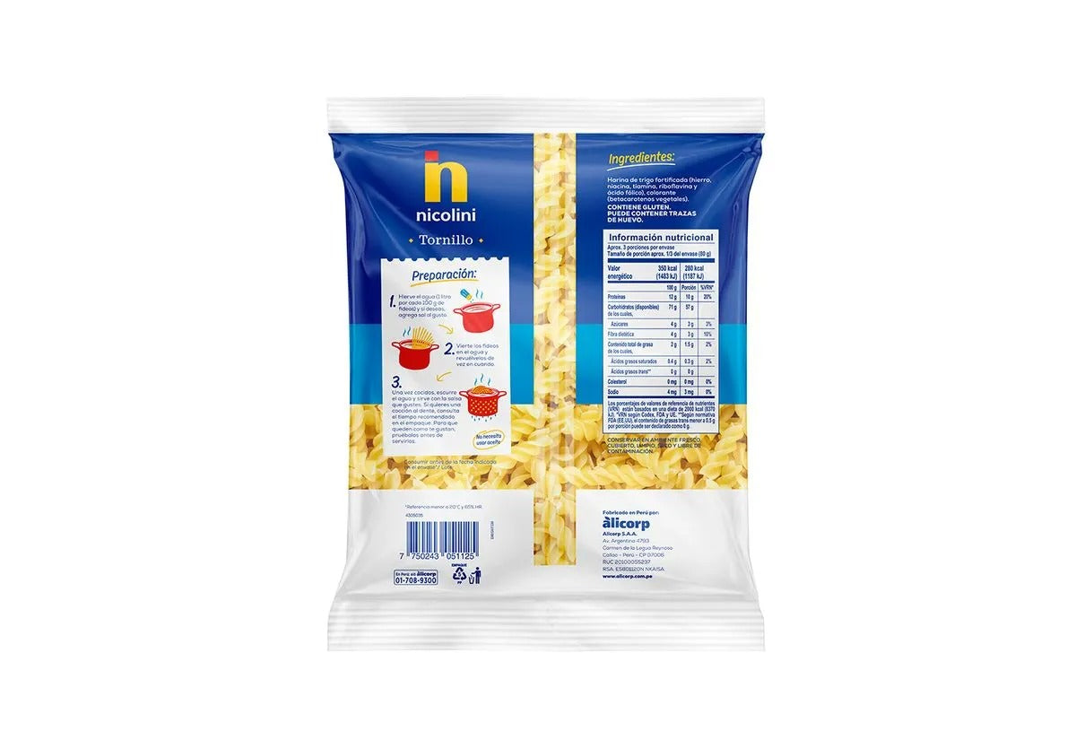 Fideo Tornillo Nicolini 250 Gr